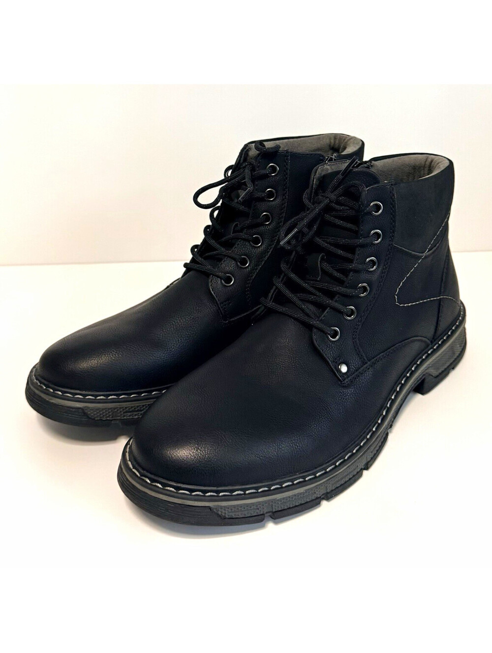 Falls Creek Brent Men’s Black Ankle Boots Side Zip Lace Up Size 10.5 M